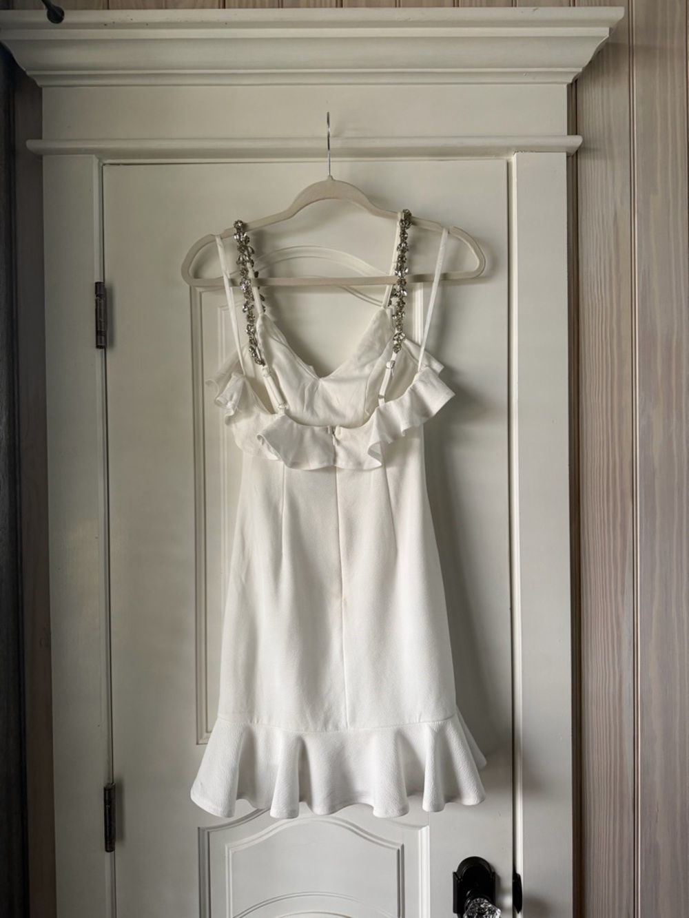 White Ruffle Rhinestone Strap Mini Dress - Picture 5 of 12
